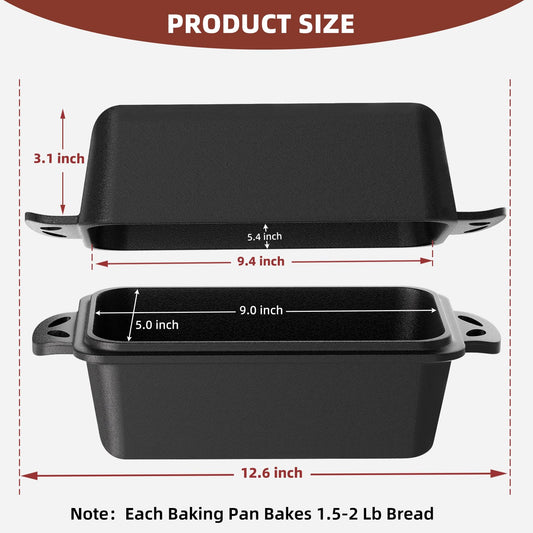 9×5 Inch Cast Iron Loaf Pan with Lid (2 Count)