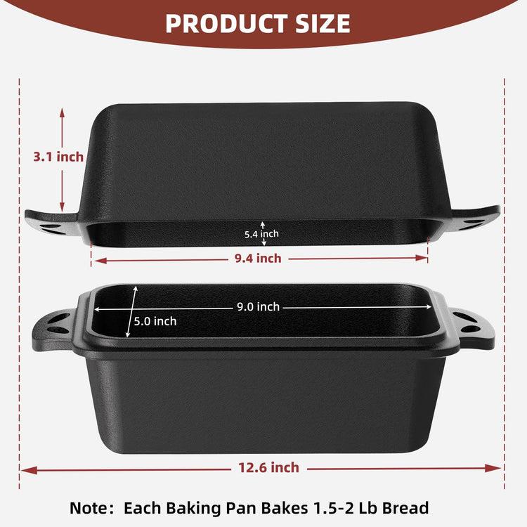 9×5 Inch Cast Iron Loaf Pan with Lid (2 Count)