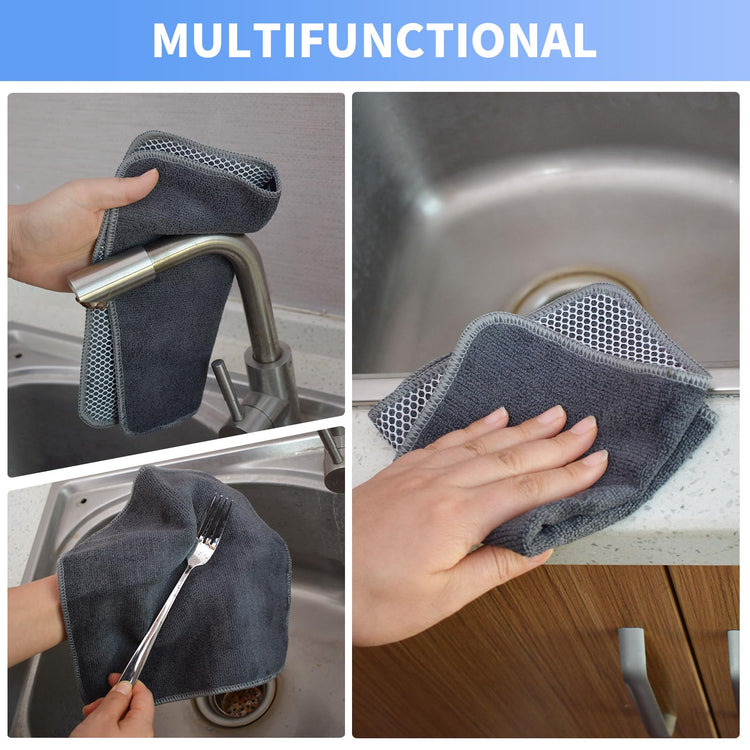 Kitchen Dish Washcloths Microfiber Gray with Poly Scour Scrub Side (9 Count)