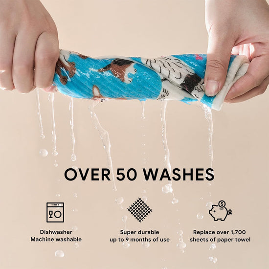 RECYCO Swedish Dishcloths for Kitchen | 4 Pack Oversized Washable Dish Rags | Large Cellulose Reusable Cleaning Paper Towels | Absorbent Counter Dish Cloth Sponge XL Kitchen Wipes, 12" L x 10" W - Nestoria