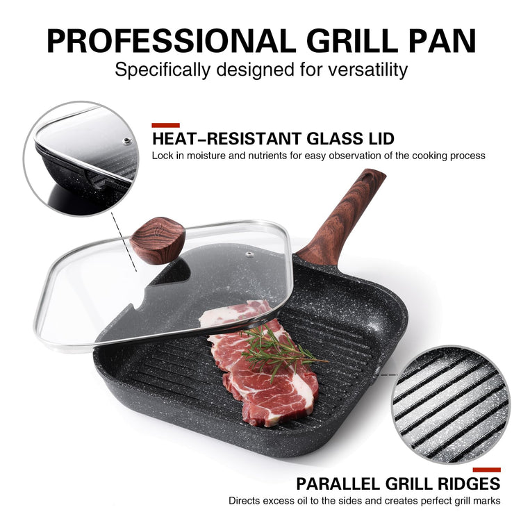 Nonstick Grilling Pan with Lid for Stove Tops