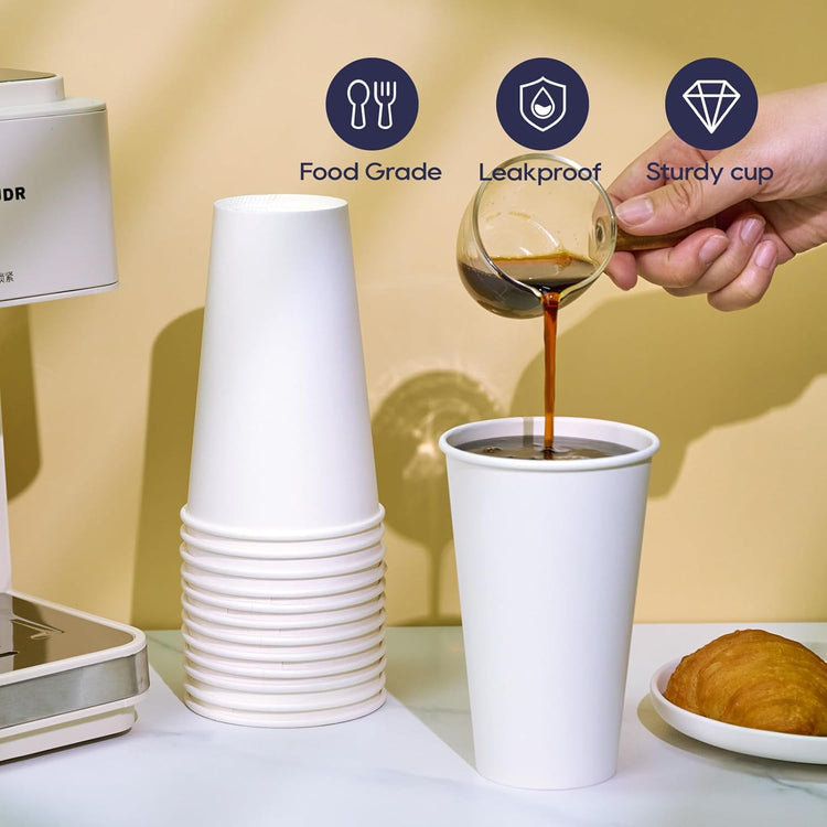 LITOPAK 1000 pack 16 oz Disposable Paper Coffee Cup, Hot Paper Coffee Cups, 16 oz White Paper Cups for Offices, Schools, Shops, Restaurants