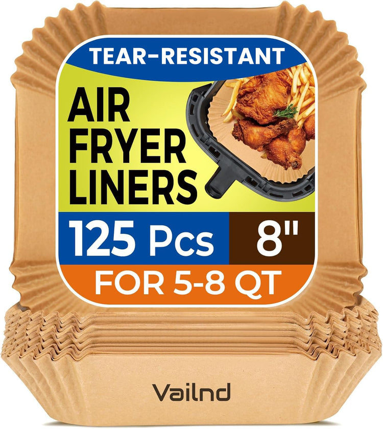 125Pcs 8 Inch Square Air Fryer Liners Disposable for 5 (125 Count)