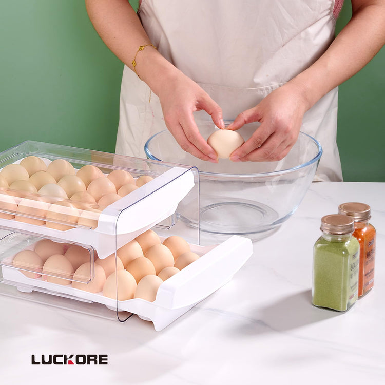 2 Tier Egg Holder for Fridge Container for 40 Eggs with Drawer
