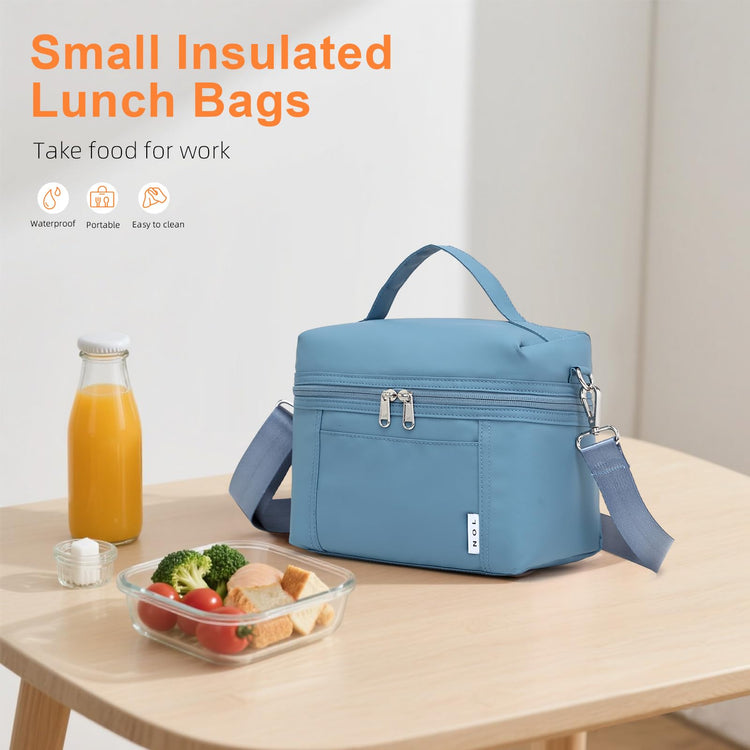 NOL Insulated Lunch Bags for Women Cooler Bag Lightweight Nylon Waterproof Lunch Box for Work Dusty Blue Small 4L