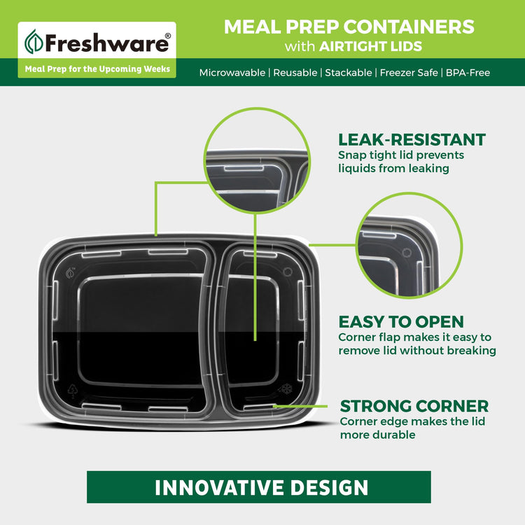 Meal Prep Containers [50 Pack] 2 Compartment with Lids (50 Count)