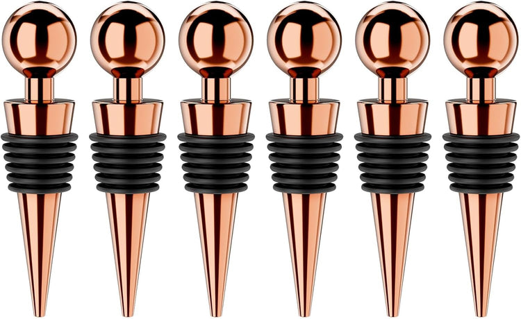 Wine Stoppers for Wine Bottles 6Pcs Vacuum Wine Bottle Stopper with Silicone Reusable Wine Corks, Leak proof Keep Fresh Suitable for Standard (Goldrose, 6 Pack)