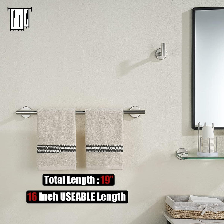 JQK Towel Bar Brushed Steel, 19 Inch 304 Stainless Steel Thicken 0.8mm Towel Rack Bathroom, Towel Holder Wall Mount, Useable Length 16 Inch TB110L16-BN