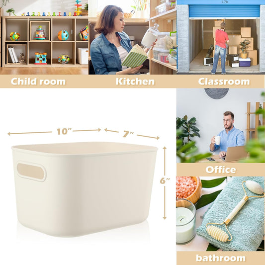 Zopeal Plastic Storage Bins 10 Pcs White Pantry Organizer Bins Small Baskets Storage Containers for Home Kitchen (10 x 7 x 6 Inch)