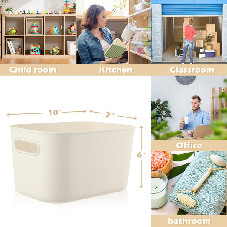 Plastic Storage Bins 10 Pcs White Pantry Organizer Bins Small Baskets Storage Containers for Home Kitchen (10 Count)