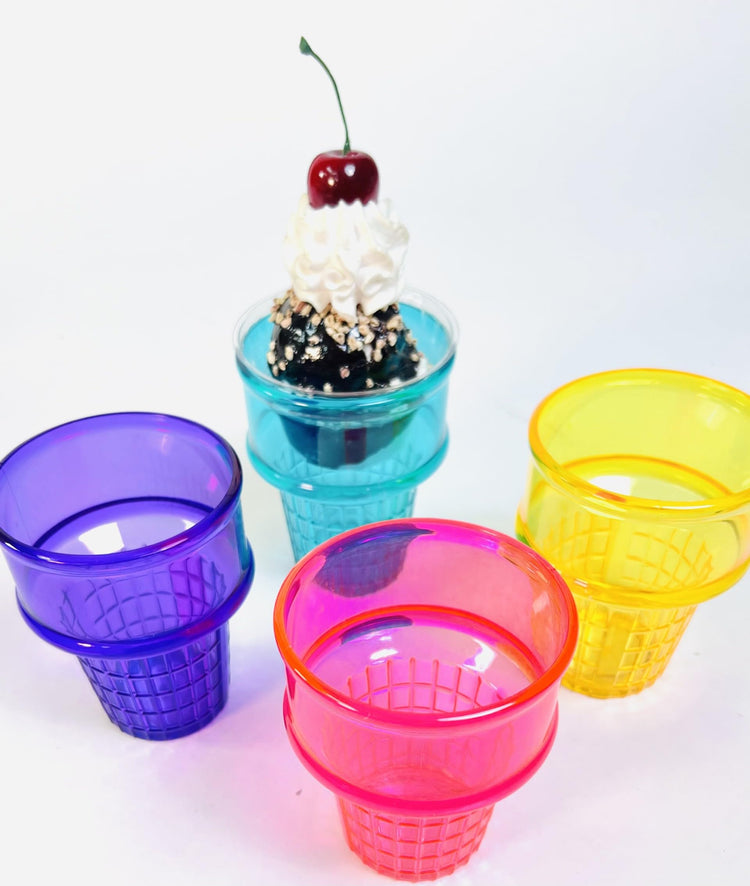 Set of 4 Ice Cream Dishes Waffle Cone Pattern in 4 Assorted Bright Summer Colors Ice Cream Social Ice Cream Party dish (4 Count)