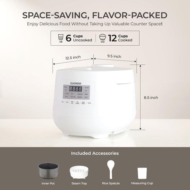 6-Cup / 1.5 Qt. (Uncooked) Micom Rice Cooker and Warmer, Steamer basket, 11 Operating Modes: White Rice, Brown Rice & More, Nonstick Inner Pot, Made in Korea, Small Rice Cooker, Multi Cooker, CR-0641F