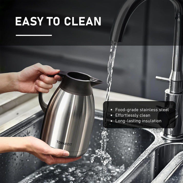 Thermal Coffee Carafe, 2L/68 Oz Stainless Steel Vacuum Insulated Thermoses, Double-Wall Design, 24-Hour Hot & Cold, Leak-Proof, Portable for Travel,Camping,Office