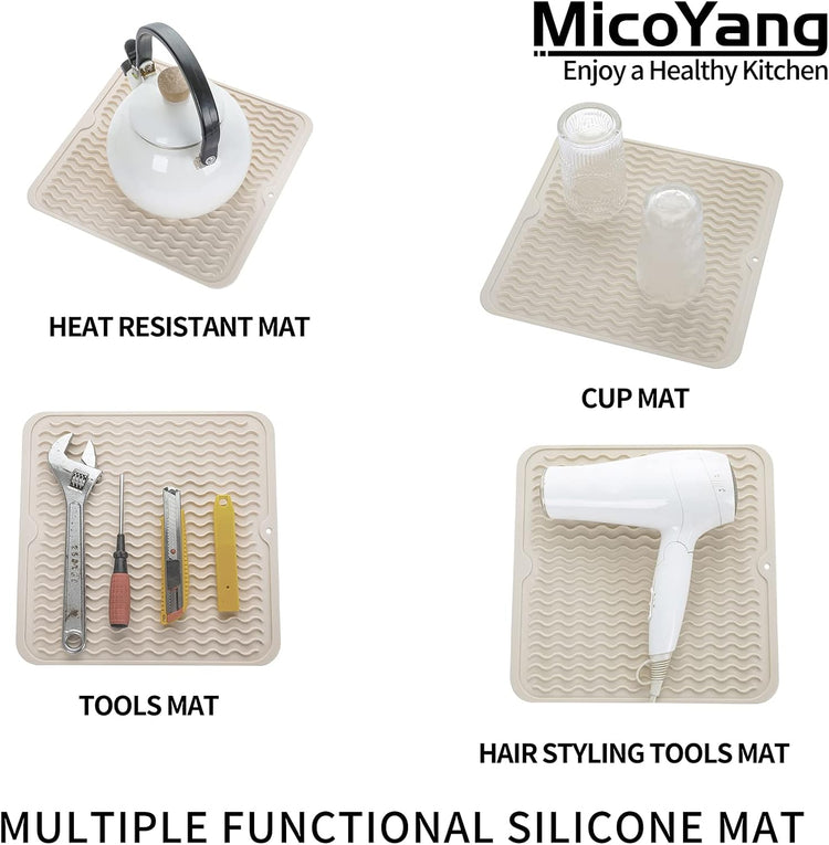 Silicone Dish Drying Mat for Multiple Usage,Easy clean,Eco-friendly,Heat-resistant Silicone Mat for Kitchen Counter or Sink,Refrigerator or Drawer liner Tapioca M 12 inches x 12 inches