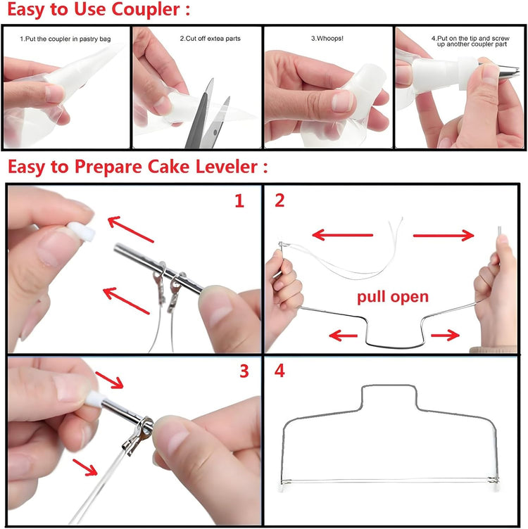 248 Pcs Cake Decorating Kit with Cake Turntable,Cake Leveler,24 Numbered Icing Piping Tips,2 Spatulas,3 Comb Scrapers,2 Couplers,5 Bag Ties,100 Pastry Bags,50 Cupcake Liners,50 Cake Flags