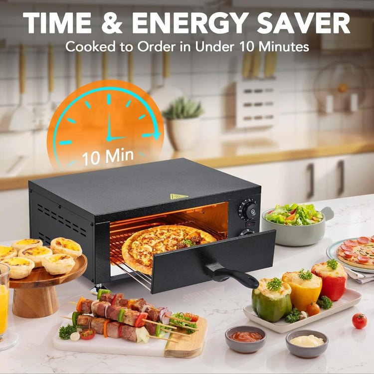 Commercial Electric Pizza Oven 12 in 1100W Sealed Stainless Steel Countertop Pizza Maker with Timer for Restaurant
