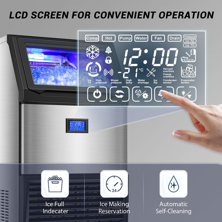 450Lbs 24H Under Counter Commercial Ice Machine with 160LBS Large Storage Bin