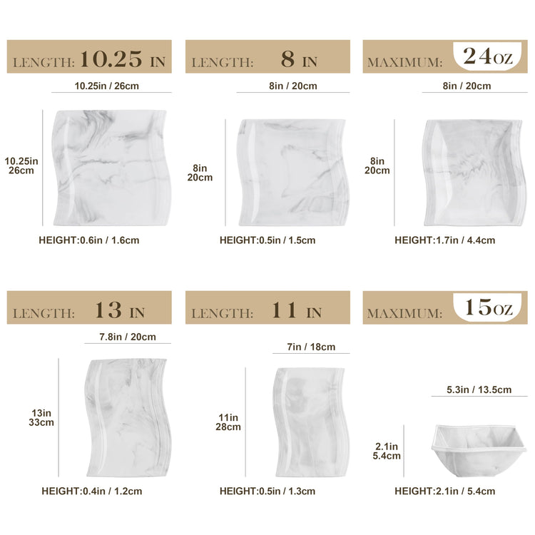 26 Piece Marble Grey Square Dinnerware Sets