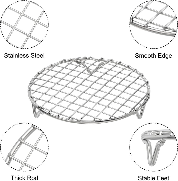uxcell Round Cooking Rack with Legs, Dia 6.5 Inch 304 Stainless Steel Barbecue Grill for Cooking Baking Barbecue Air Fryer Racks, Silver