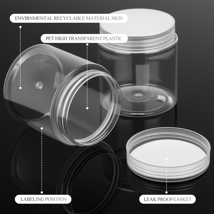 6 Pack 5 oz Plastic Jars Containers with Lids Wide (6 Count)