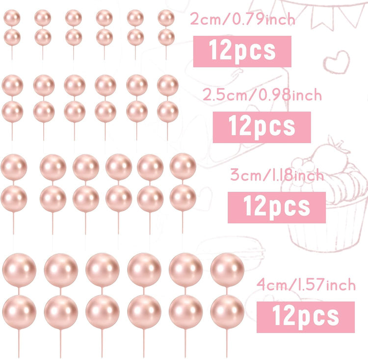48 Pcs Balls Cake Topper Decorations Balloon Cupcake Toppers Foam Cake Topper Balls Cake Balls Decorations for Birthday Party Wedding Anniversary Cake Decorating (Rose Gold)
