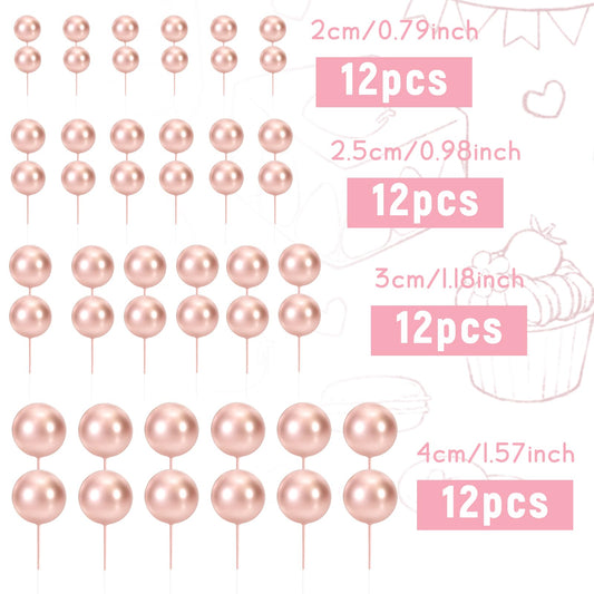 48 Pcs Balls Cake Topper Decorations Balloon Cupcake Toppers Foam Cake Topper Balls Cake Balls Decorations for Birthday Party Wedding Anniversary Cake Decorating (48 Count)