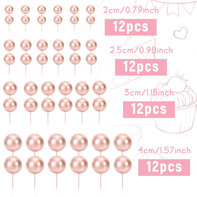 48 Pcs Balls Cake Topper Decorations Balloon Cupcake Toppers Foam Cake Topper Balls Cake Balls Decorations for Birthday Party Wedding Anniversary Cake Decorating (48 Count)