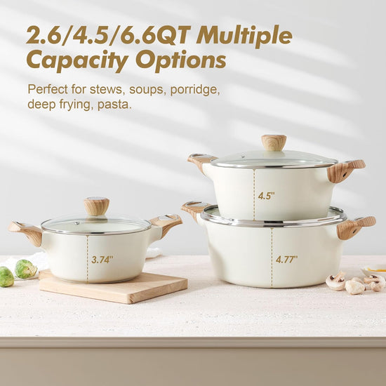 SENSARTE Ceramic Nonstick Stock Pot with Lid, 2.6/4.5/6.6 QT Soup Pot Casserole Pot, Non-toxic Healthy Pasta Pot, Large Cooking Pot Stew Pot, Induction Compatible, PFOA PFAS PTFE Free, White - Nestoria