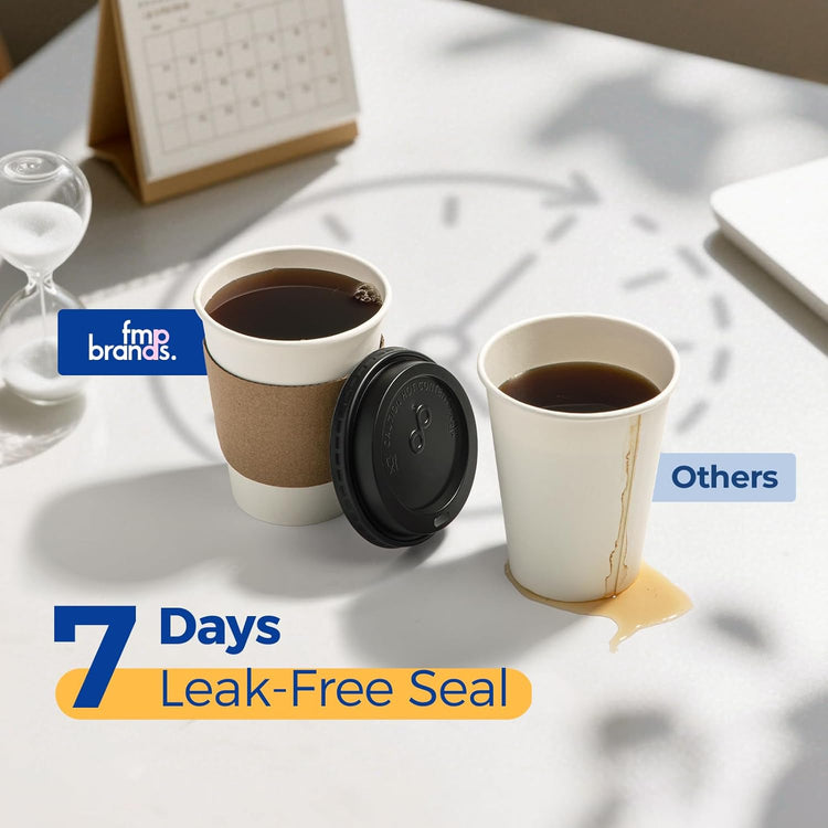 Fit Meal Prep 100 Pack 12 oz Disposable Coffee Cups with Lids, Sleeves, Leak-Proof To Go Coffee Cups with Lids, Durable Paper Cups for Hot Beverage, Home, Office, Party