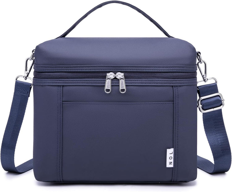 NOL Natural Organic Lifestyle Insulated Lunch Bags for Women Cooler Bag Lightweight Nylon Waterproof Lunch Box For Work (Navy blue, Medium(normal))
