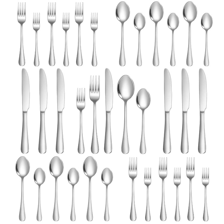 Silverware Set 30 Piece Stainless Steel Flatware Set Silverware Utensils for 6 People Includes Forks Knives Spoons & Salad Forks Dishwasher Safe for Home Restaurant or Outdoor Use (30 Count)