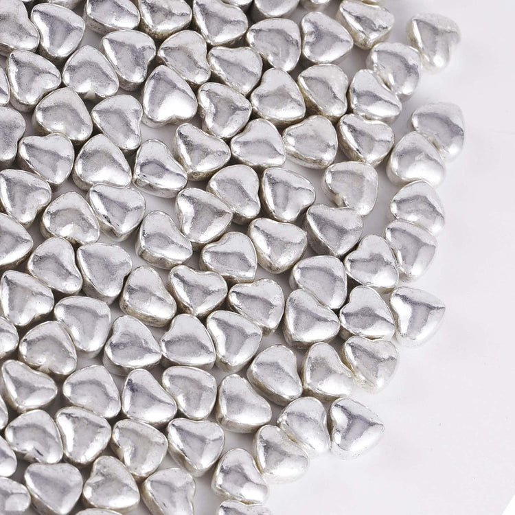 Kasvan Silver Heart Shapes Sprinkles - Edible Candy Pearls 100g/3.58 Oz, Mix Size, Baking Cake Decorations, Ice Cream Toppings and Cookie Decorating, Wedding Party Chirstmas Supplies (Silver)