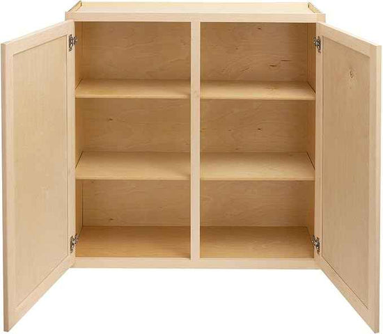 Quicklock RTA (Ready-to-Assemble) 42" Tall Wall Kitchen Cabinets - Shaker Style | 100% Hardwood | Made in America | Soft Close Hardware (12" D x 33" W x 42" H, Raw Maple)