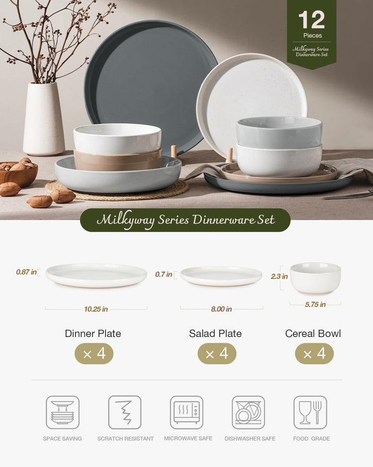 Milkyway 12 Piece Stoneware Dinnerware Set
