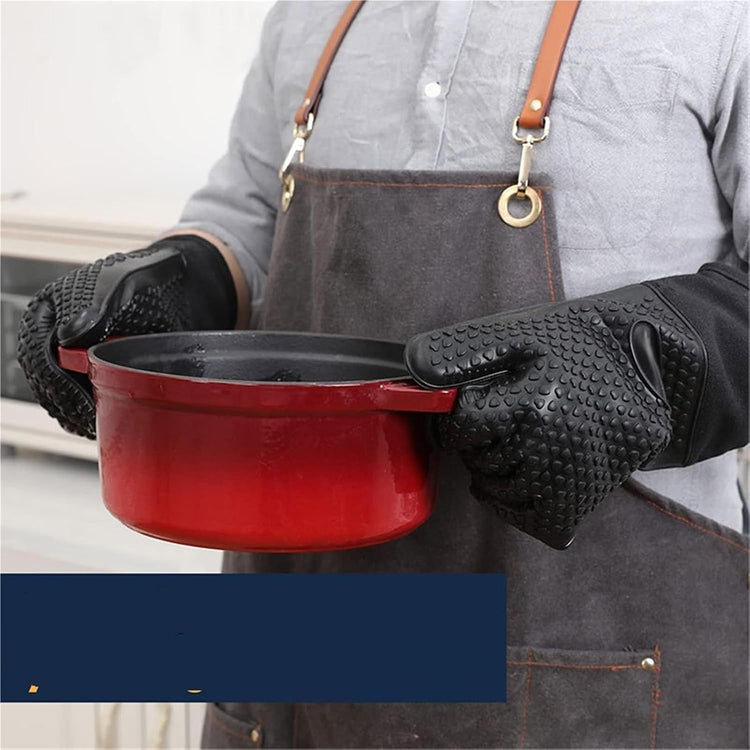 Extra Long Professional Silicone Oven Mitts with Quilted Liner