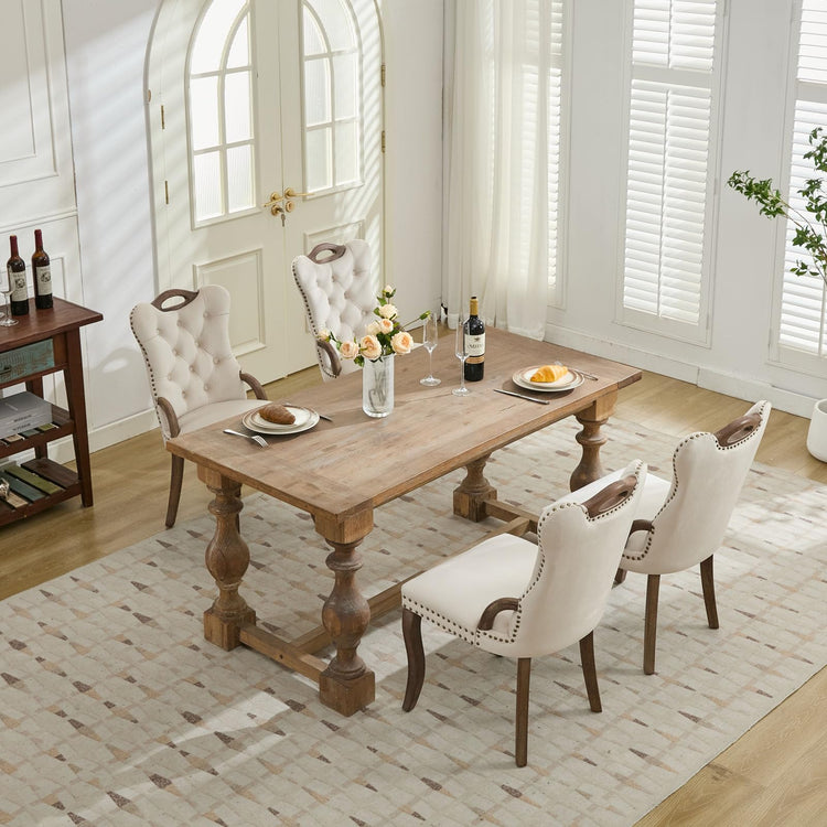 Beige Velvet Upholstered Dining Chairs Set of 6