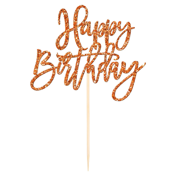 1 PCS Happy Birthday Cake Topper Glitter Happy Birthday Cake Pick for Celebrating Happy Birthday Anniversary Theme Party Cake Decorations Supplies Orange