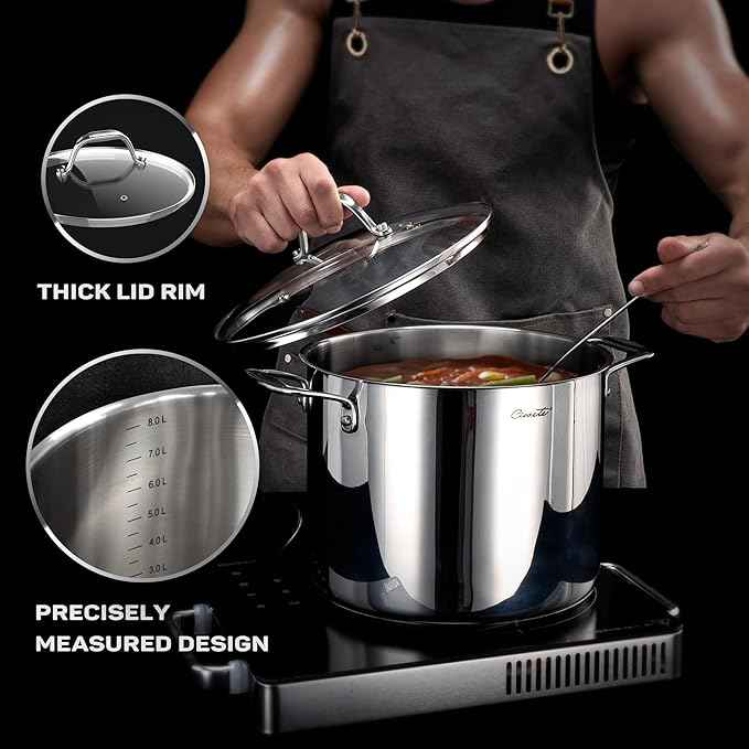 11-Piece Tri-Ply Stainless Steel Pots and Pans Set, 18/10 Stainless Steel Cookware Set with Steamer Insert, Induction Kitchen Cookware Sets with Cool Ergonomic Handles, Dishwasher, Oven Safe