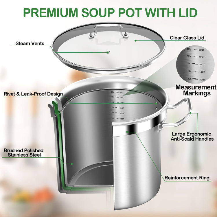 Stainless Steel 20 Quart Stockpot with Tempered Glass Lid