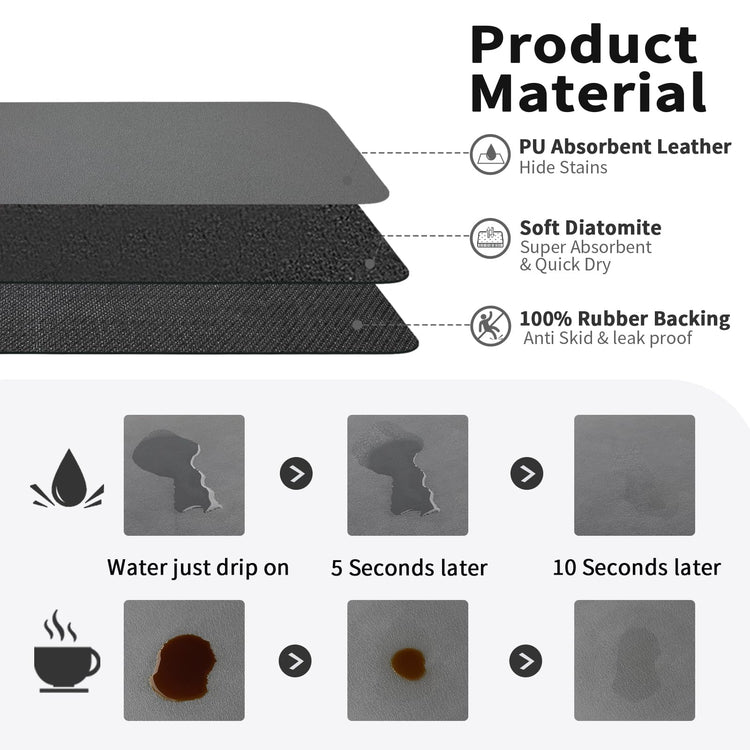 Coffee Mat Absorbent Hide Stain Rubber Backed Dish Drying Mat for Kitchen Counter