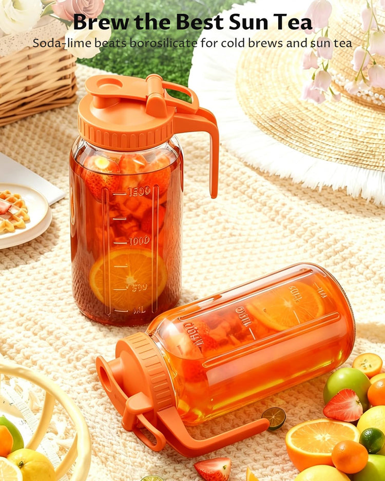 64oz (2quart) Mason Jar Pitcher, Glass Pitcher with Lid for Tea & Cold Brew