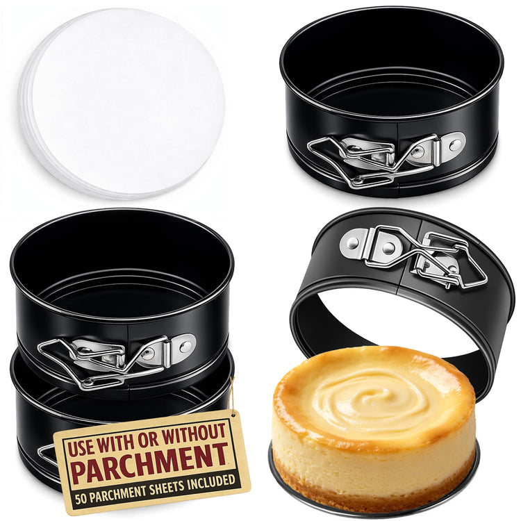 4 Pack Small Springform Cheesecakes Pan 4 Inch Mini 50Pcs Parchment Paper (4 Count)