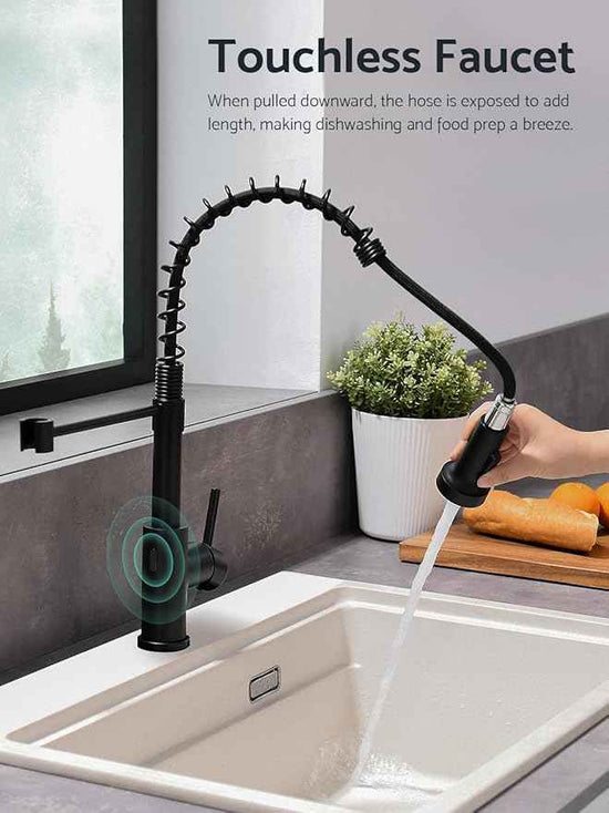 WEWE Matte Black Touchless Kitchen Faucet with Pull Down Sprayer - Motion Sensor Black Kitchen Faucet Spring Single Handle Kitchen Faucets, Stainless Steel Faucet for Kitchen Sink