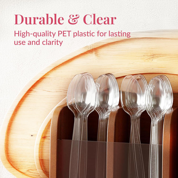 Prestee 500 Clear Plastic Spoons - 6 Inch Disposable Spoon Bulk Pack - Heavy Duty Cutlery for Events - Clear Plastic Spoons 500 Count - Disposable Silverware for Parties and Gatherings