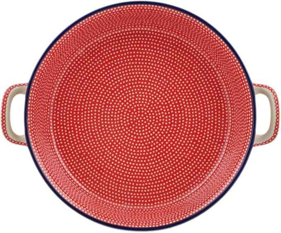 Polmedia Polish Pottery Round Baker with Handles 10-inch UNIKAT - Red Sea Pattern Handmade in Boleslawiec Poland by Ceramika Artystyczna + Certificate of Authenticity