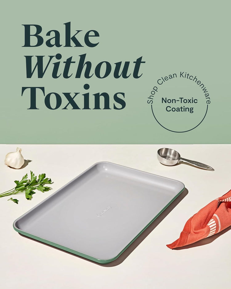 Caraway Non-Stick Ceramic Baking Sheet - Naturally Slick Ceramic Coating - Non-Toxic, PTFE & PFOA Free - Perfect for Baking, Roasting, and More - Medium (15" x 10") - Sage