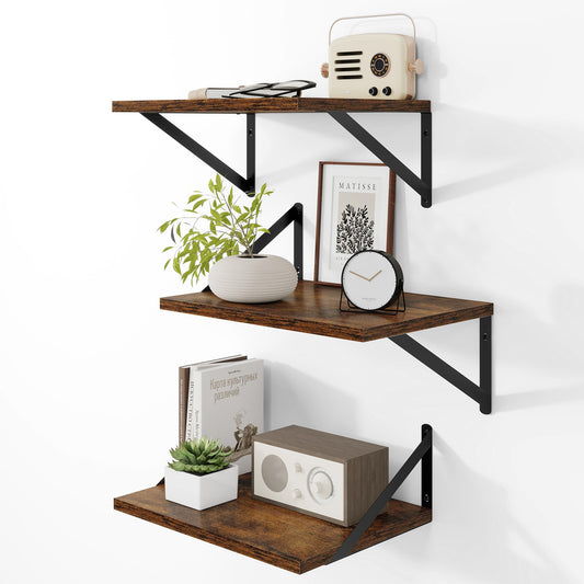 16W x 12D Deep Floating Shelves Set of 3 Rustic Brown (3 Count)