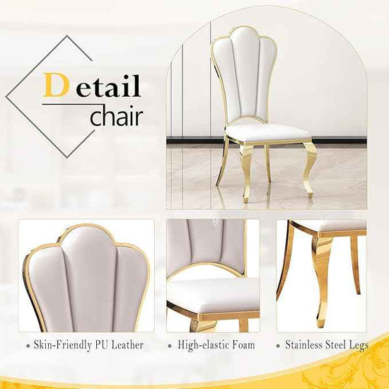 AF ARTISAN FURNITURE 7 Piece Luxury Dining Room Set, Modern Dining Table and Upholstered Chairs Set, Marble Kitchen Table Set for 6, Big Kitchen Dinner Tables Kit with Gold Base