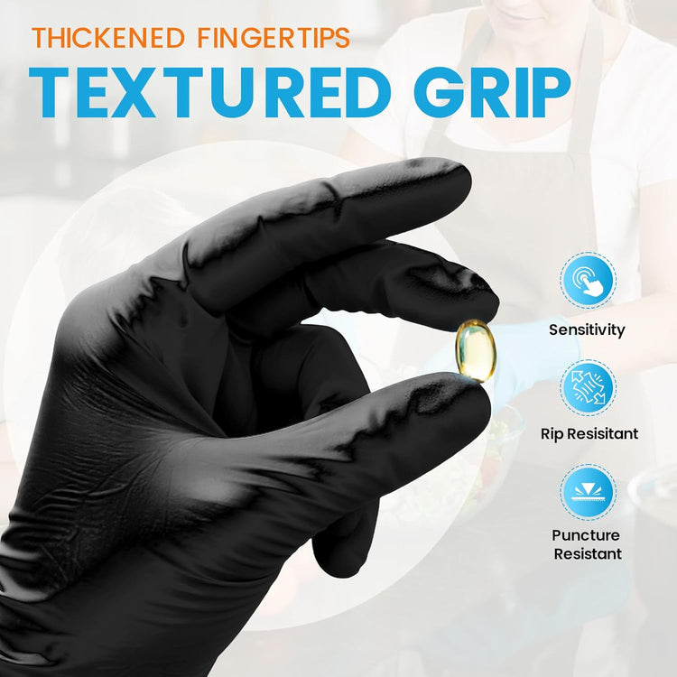 6 mil Disposable Nitrile Gloves, Heavy Duty Disposable Glove, Cooking Gloves, Latex Free, Powder Free (Black of 100, Large)