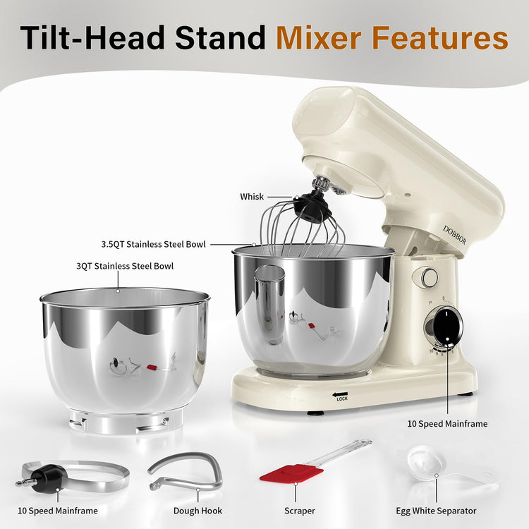 Stand Mixer with 3QT+3.5QT Dual Bowls